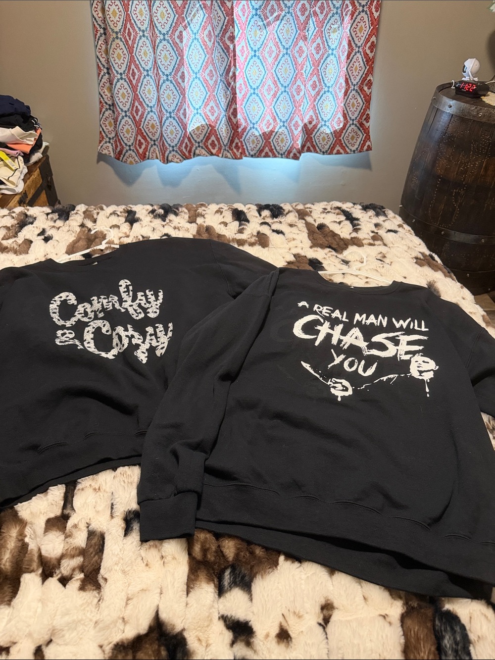 Gildan Black Crewneck Sweatshirt with White Graphic Slogan